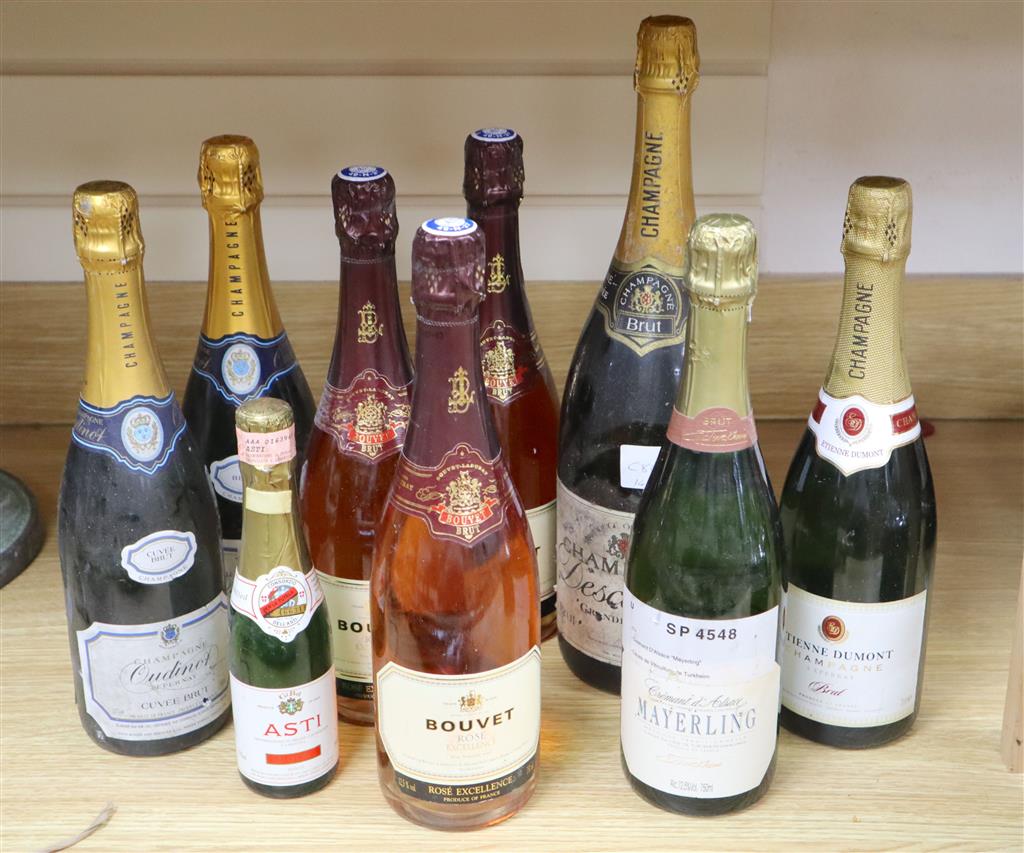 A Magnum of Descombes NV champagne and eight other champagnes /sparkling wines